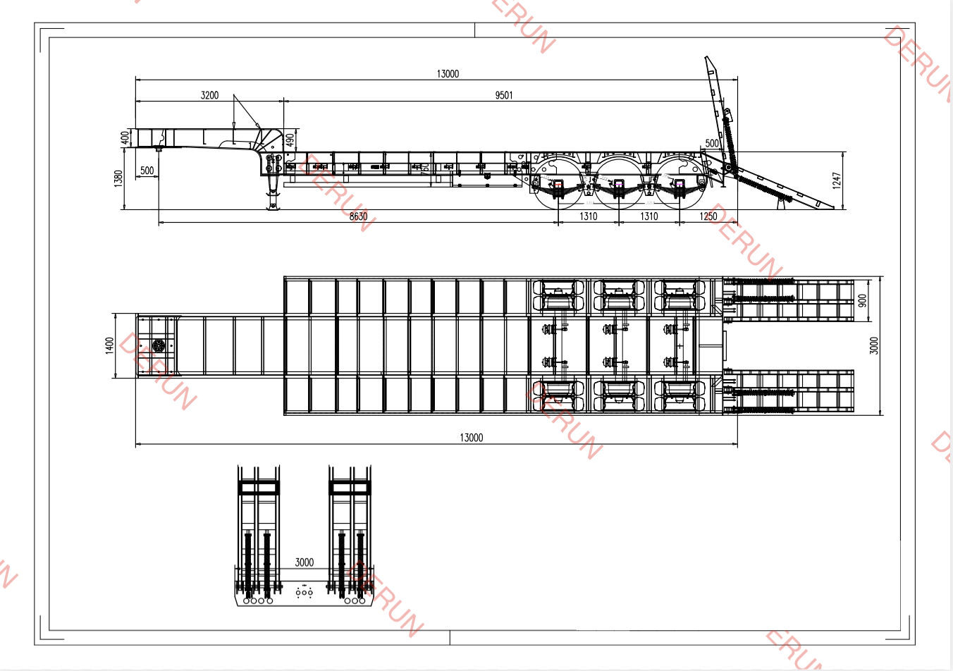 3 0 င်ရိုးကို 0 င်ရောက်ခြင်း Lowbed Semi Trailer