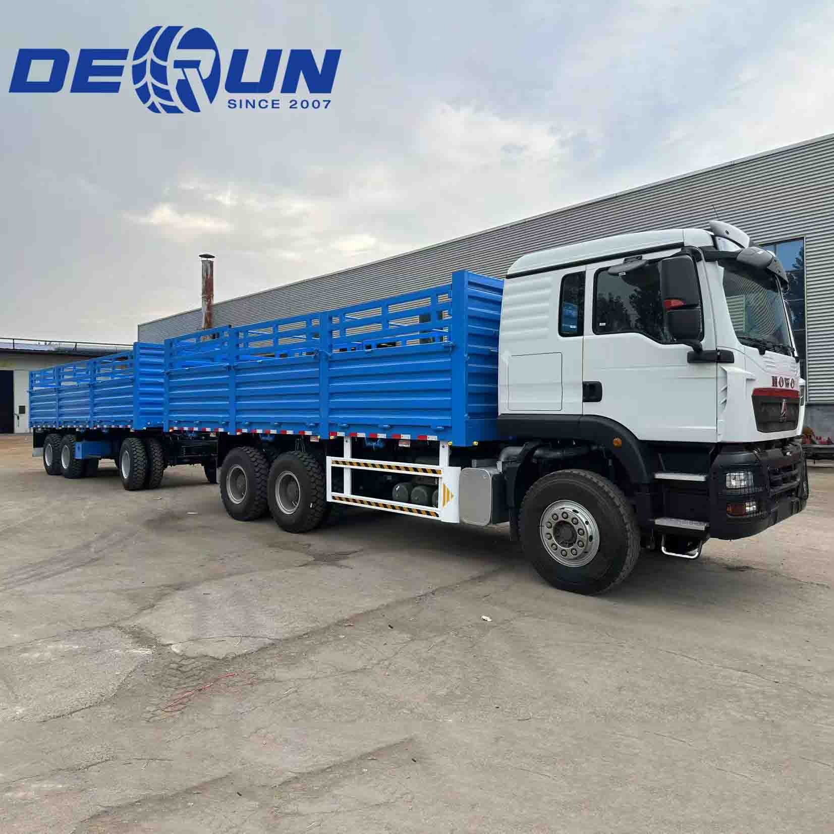 Sinotruk Howo TX 6x4 ခြံစည်းရိုး Cene ကုန်တင်ကား 3 လက်ကိုင် Braybar Trailer နှင့်အတူ
